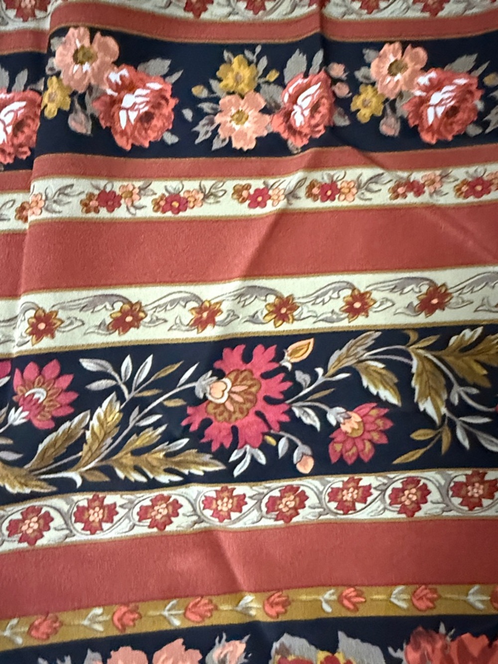 Silk Floral & Stripe Scarf  vintage 100% silk scarf made in Italy - Picture 2 of 4